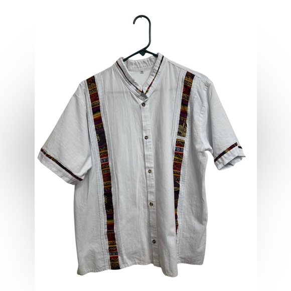 Hand Crafted Other - Mexican Handcrafted Serape Print Short Sleeve Button Up Shirt White Men’s Large